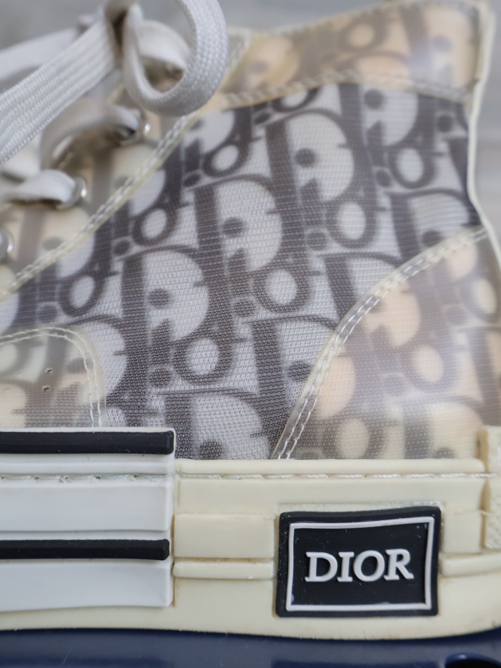 Dior B23 League High-Top Sneaker in Beige, White and Navy Monogram - Picture 3 of 5
